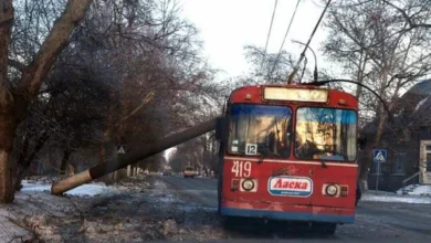 на тролейбус рухнула електроопора